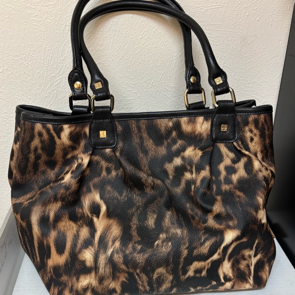 Calvin Klein Leopard Print Tote with Black Handles